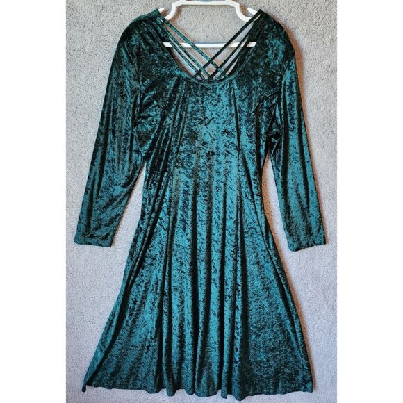 Vtg Brett Alixander Long Sleeve Strappy Back Maxi Dress Green Crushed Velvet 18 - Picture 11 of 13